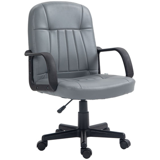 Grey PU Leather Swivel Office Chair with Mid-Back Design for Home Computer Desk