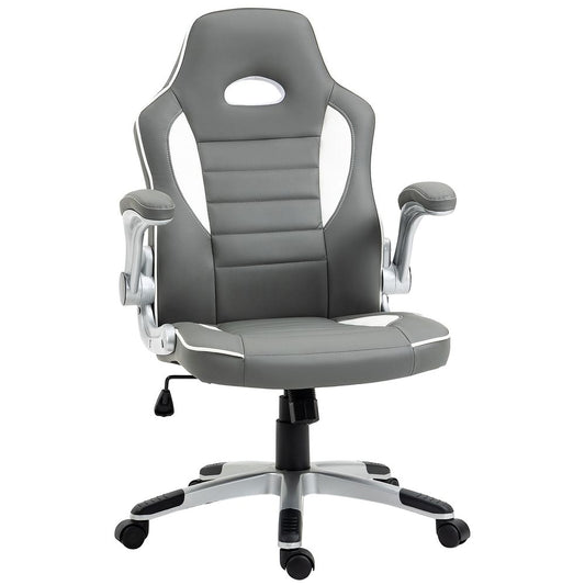Grey Racing Gaming Chair with Adjustable Height and Flip-Up Armrests for Support
