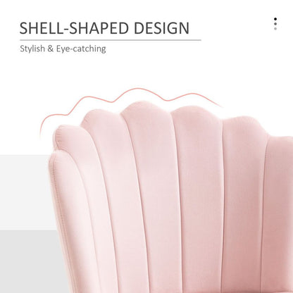 Pink Velvet-Feel Shell Luxe Accent Chair with Metal Legs for Stylish Home Lounge