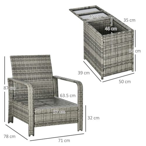 3-Piece PE Rattan Garden Sofa Set: 2 Chairs & Storage Table