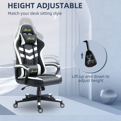Black and White Gaming Chair with Lumbar Support for Optimal Office Comfort