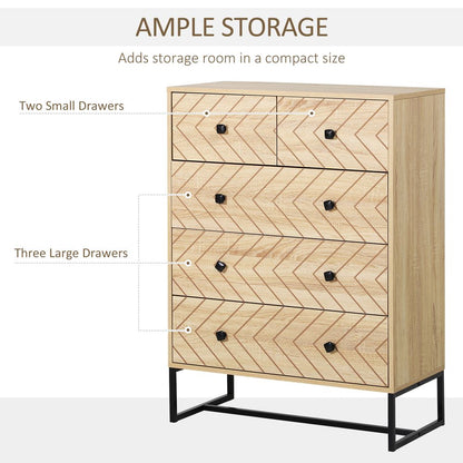 5-Drawer Storage Chest with Zig-Zag Design and Black Metal Handles for Stylish Organisation