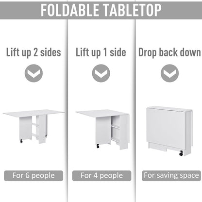 Kitchen Folding Desk - Mobile Drop Leaf Dining Table with Wheels and Storage Shelves