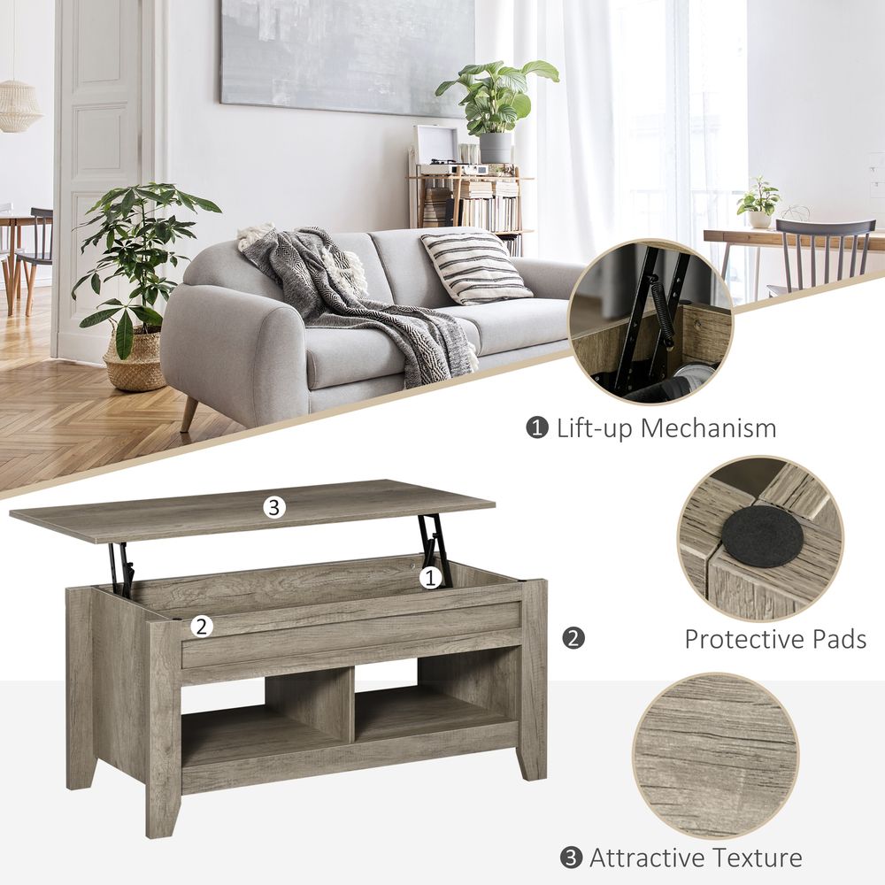 Oak Lift-Top Coffee Table: Hidden Storage Compartment & Shelves