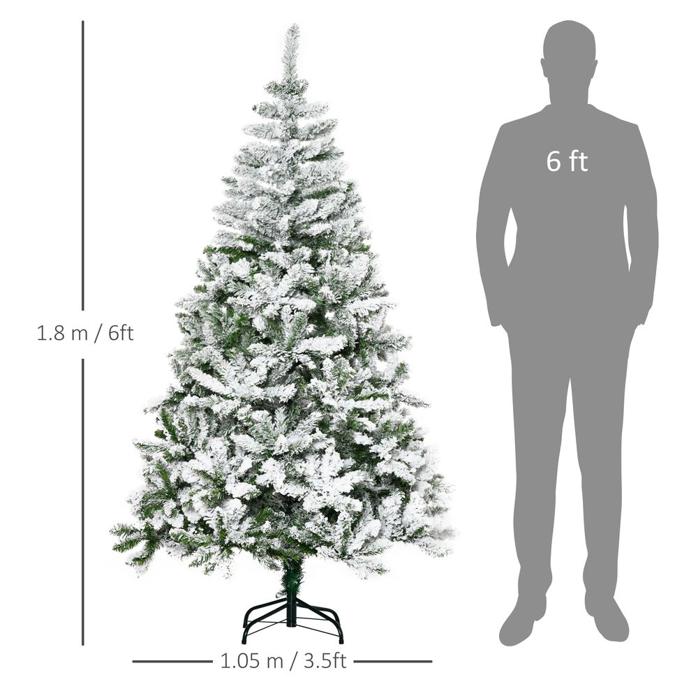 6FT Snow Flocked Artificial Christmas Tree with Realistic Branch Tips for Festive Decor