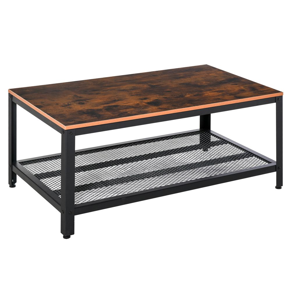 2-Tier Coffee Table: 106x60x45 cm with Wood Grain & Black Frame