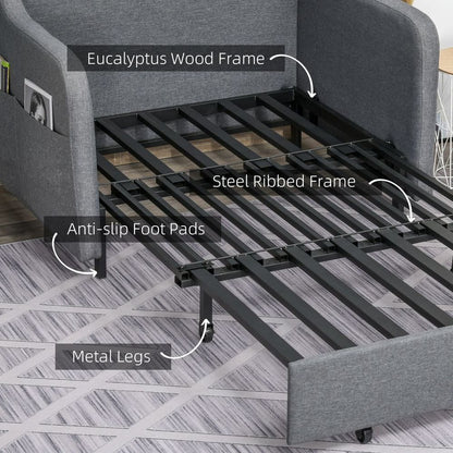 Grey Pull-Out Sofa Bed: Fabric 2-Seater Couch for Living Room