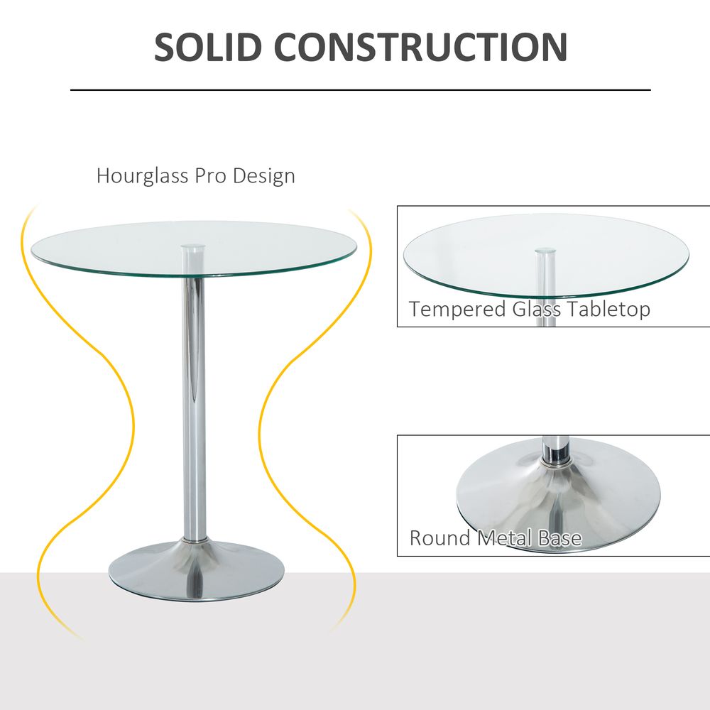 Bistro Round Dining Table with Tempered Glass Top for Kitchen or Pub Counters