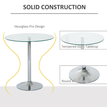 Bistro Round Dining Table with Tempered Glass Top for Kitchen or Pub Counters