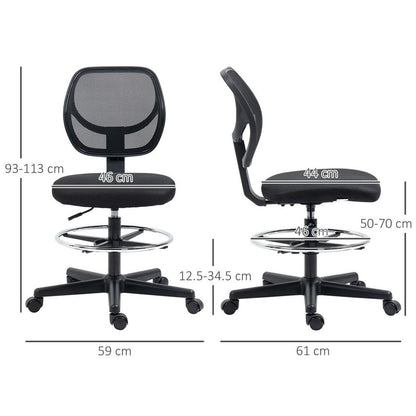 Black Draughtsman Chair with Adjustable Footrest Ring, Ideal for Office and Studio Use