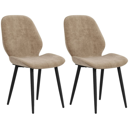 Set of 2 Upholstered Dining Chairs – Kitchen Chairs with Metal Legs – Brown