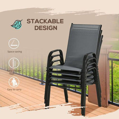 Outsunny Set of 4 Stackable Outdoor Dining Chairs - High Back & Armrests