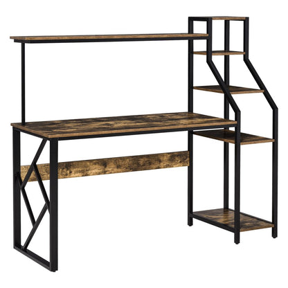 Rustic Industrial 6-Tier Storage Computer Desk, Perfect for Home Workstations