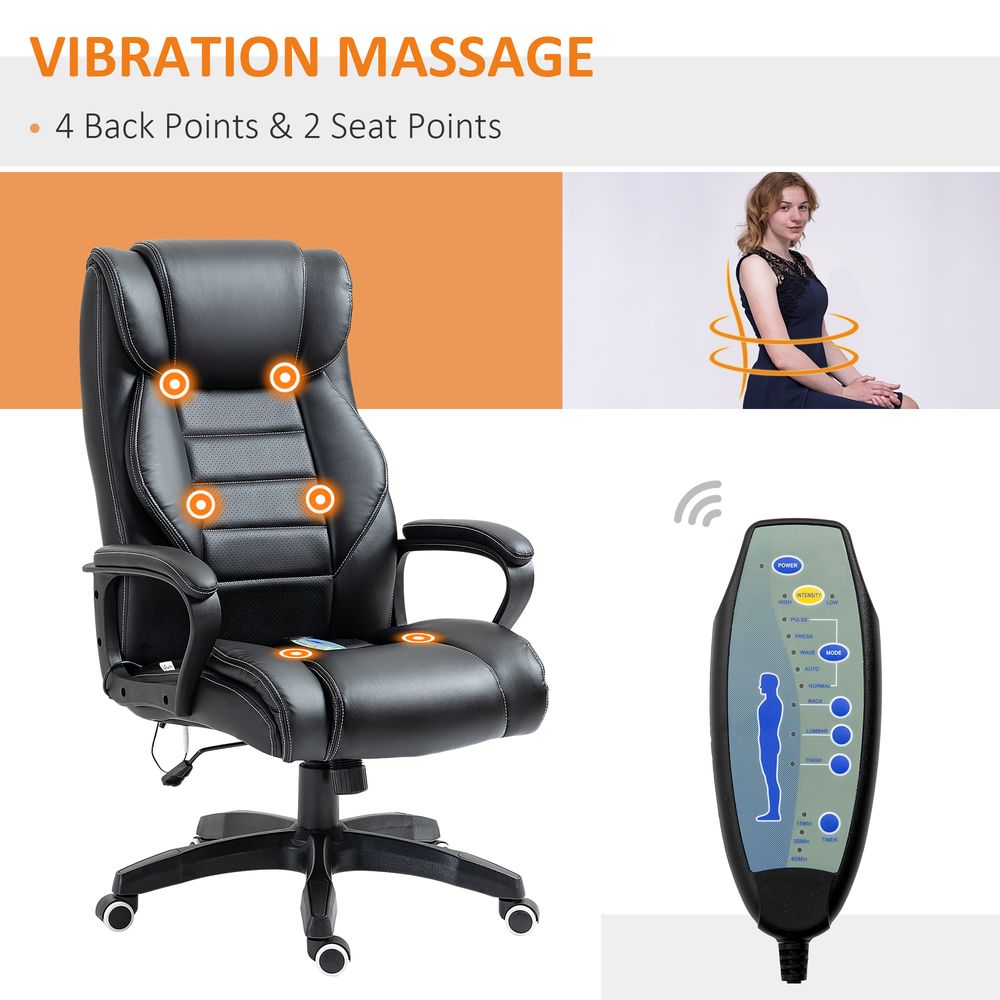 Black Executive Office Chair with High Back and 6-Point Vibration Massage