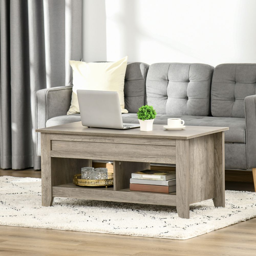 Oak Lift-Top Coffee Table: Hidden Storage Compartment & Shelves