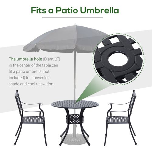 Stylish Round Aluminium Garden Dining Table with Umbrella Hole, Black