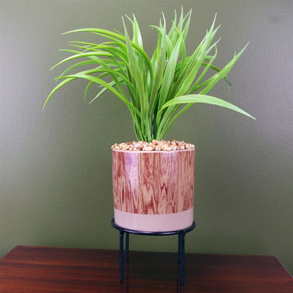 35cm Artificial Grass Plant in Modern Ceramic Planter with Metal Stand for Indoor Spaces