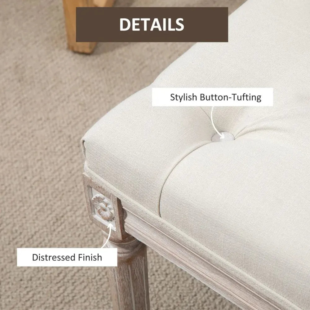 Tufted Accent Bench – Upholstered Foot Stool with Linen-Touch Fabric in Beige