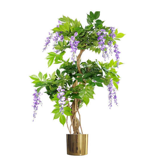 110cm Purple Wisteria Tree with Gold Planter - Elegant Decorative Touch