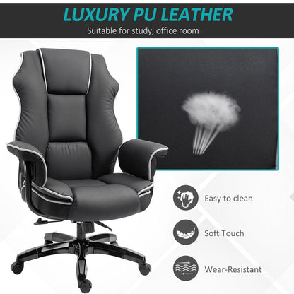 Black Piped PU Leather High-Back Gaming Chair with Padded Comfort for Office Use