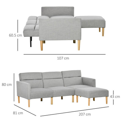 Reversible Upholstered Sofa Bed with Sectional Sleeper and Matching Footstool