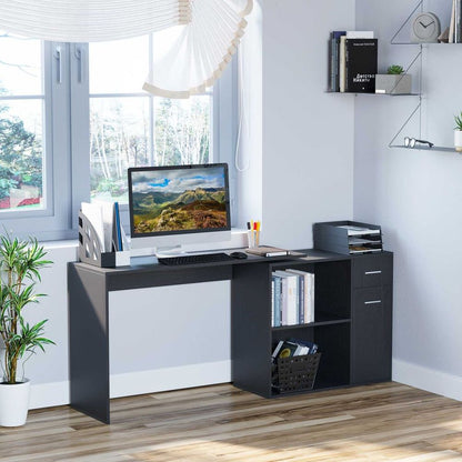 Black Corner Computer Desk with 360-Degree Rotation and Storage Shelf for Efficient Use