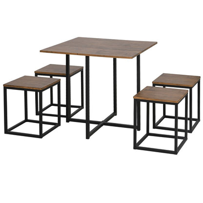 5-Piece Dining Set with MDF Topped Steel Table and 4 Stools in Black and Brown