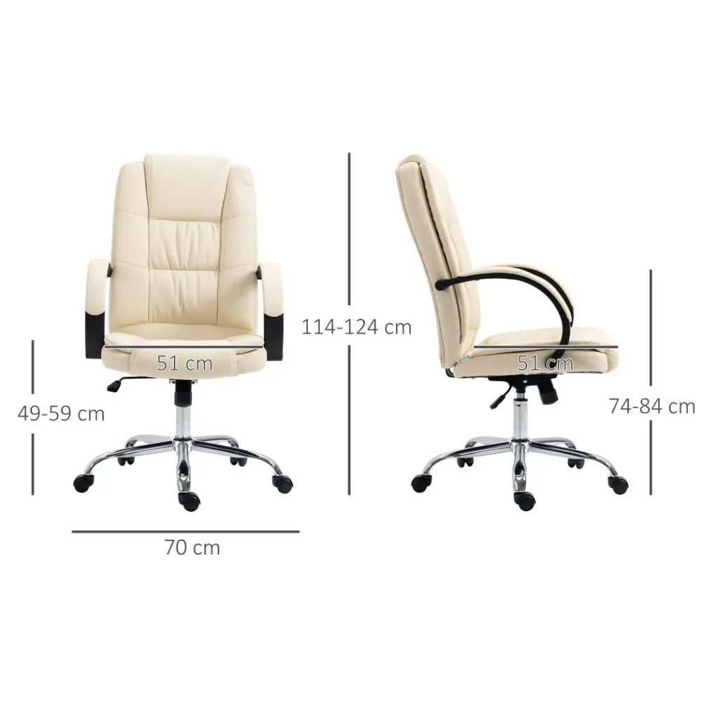 Beige PU Leather Executive Office Chair with High Back and Height Adjustable Feature