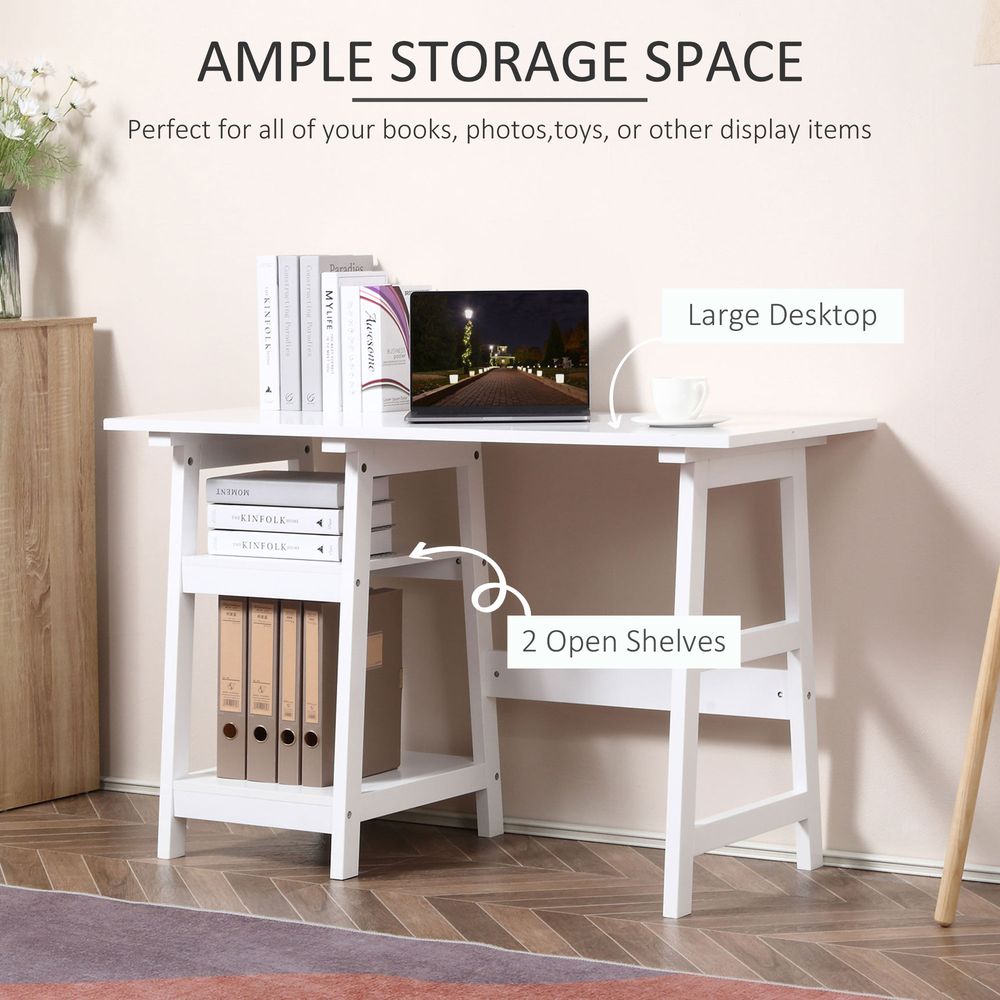 Computer Desk with Storage and Bookshelf, White PC Table Workstation