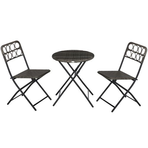 Grey 3-Piece Folding Rattan Bistro Set – Stylish Outdoor Comfort