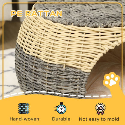 Rattan Raised Cat House with Soft Cushion, 40x30cm for Cozy Cat Comfort