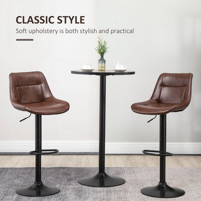 Set of 2 Brown PU Leather Kitchen Stools with 360-Degree Swivel Feature