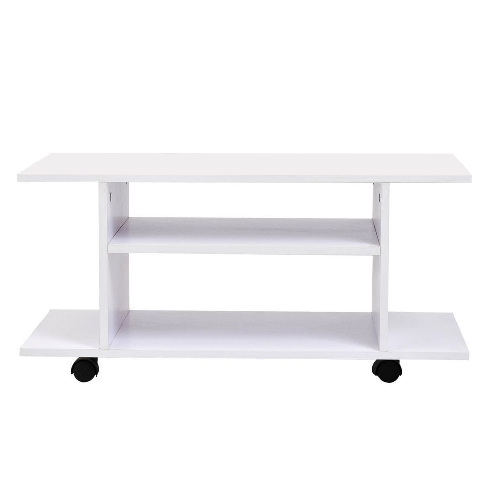 Modern White TV Stand Bookshelf Cabinet with 3 Tiers and Wheels