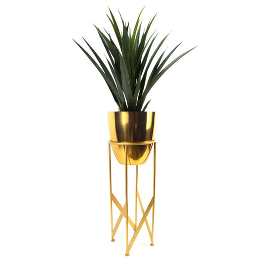 90cm Gold Planter with Artificial Yukka Plant for Glamorous Indoor Styling