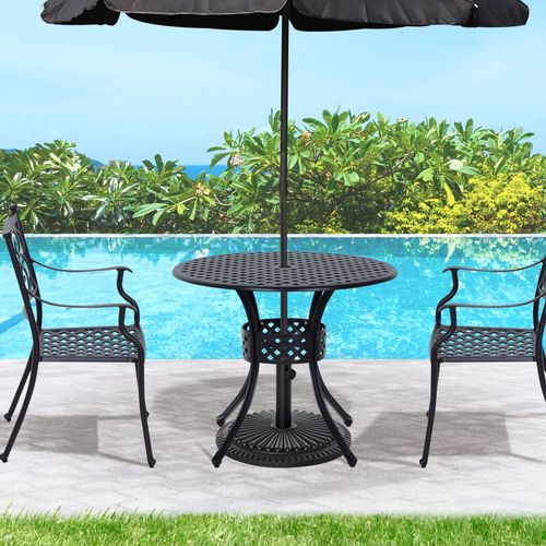 Stylish Round Aluminium Garden Dining Table with Umbrella Hole, Black