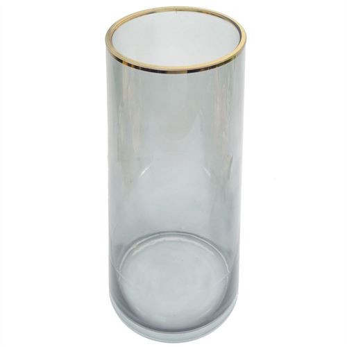 28cm Gold Rim Smoke Grey Glass Vase