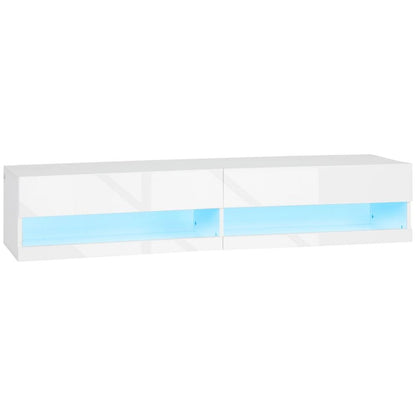 High Gloss TV Stand Unit – Wall-Mounted with Storage & LED Lights – White