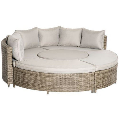 Versatile 8-Seater Rattan Daybed with Adjustable Table & Plush Olefin Cushions