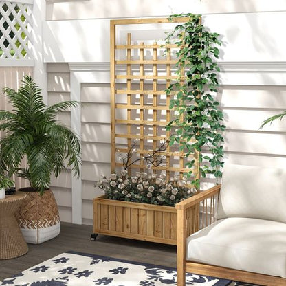 Mobile Wooden Trellis Planter: Stylish Raised Garden Bed on Wheels