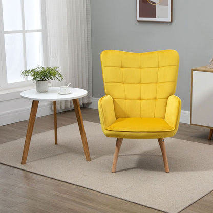 Yellow Velvet-Touch Tufted Wingback Accent Chair for Contemporary Decor