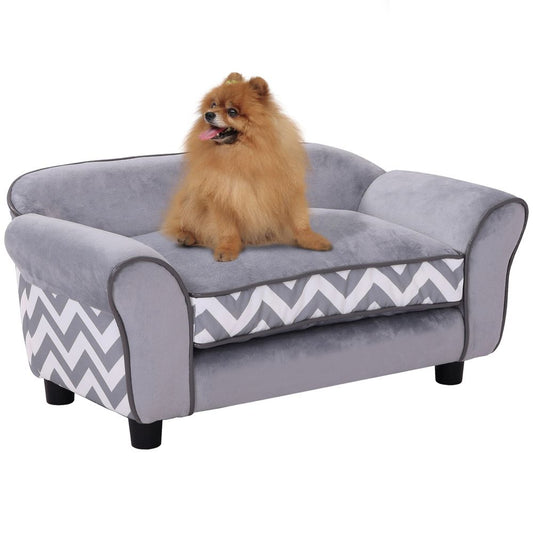 Grey Dog Sofa and Cat Couch Bed for XS Dogs with Removable Sponge Cushion, Cozy Design for Pets