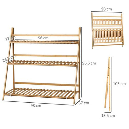 Folding Bamboo 3-Tier Plant Stand - Versatile Rack for Indoor & Outdoor Use