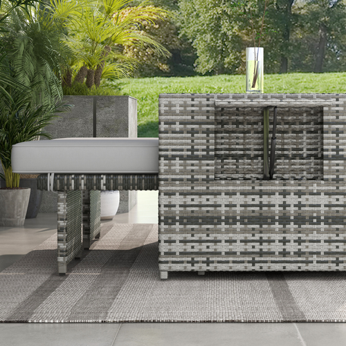 Outsunny Grey Rattan Recliner Set with Storage Table & Footstools for Relaxation