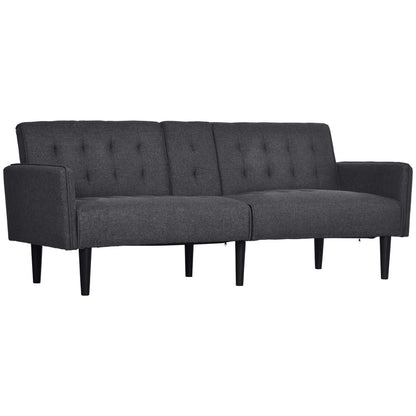 Grey 3-Seater Upholstered Sofa Bed with Recliner and Cupholders for Home Theatre