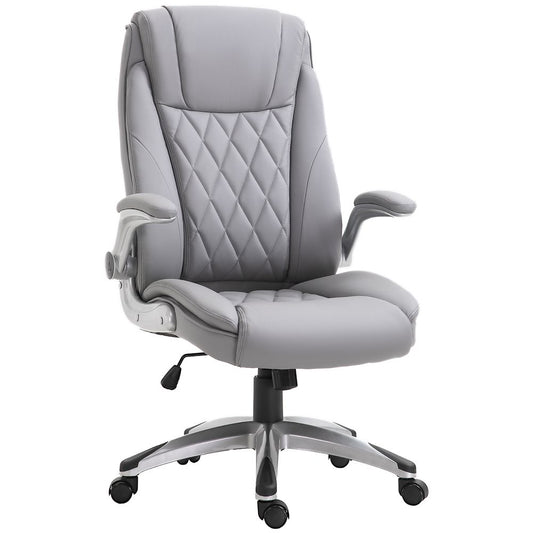 Grey High Back Executive Office Chair with Swivel and PU Leather Upholstery