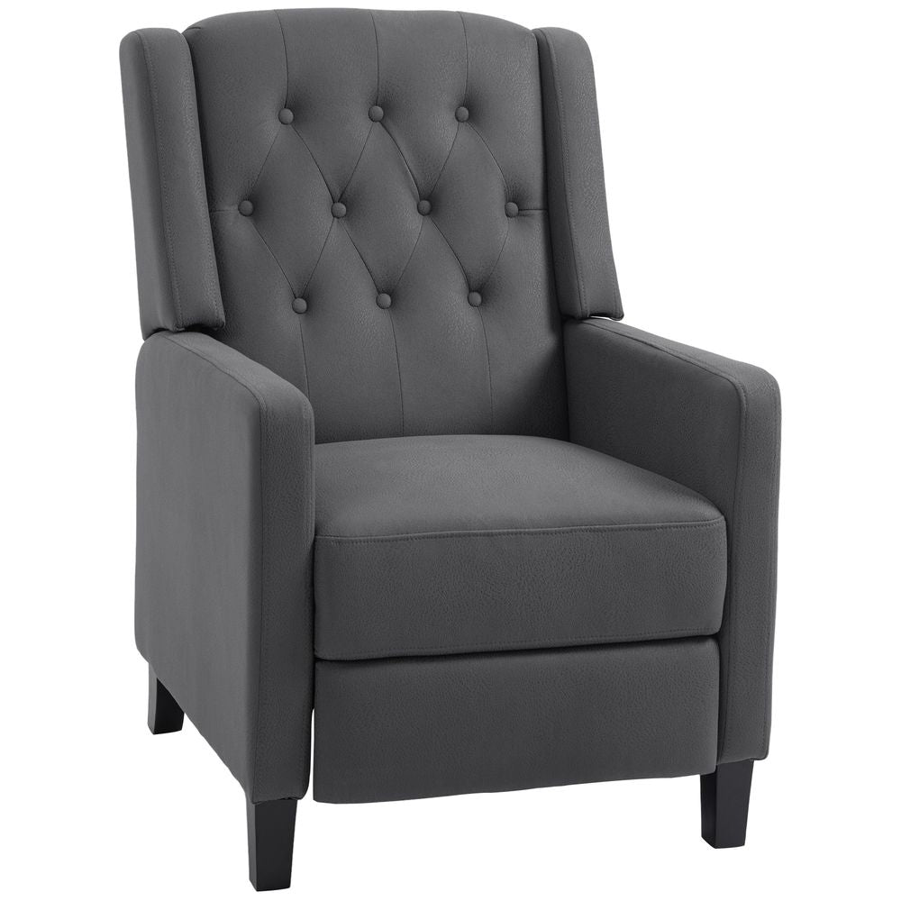 Grey Button-Tufted Microfibre Recliner Armchair, Perfect for Living Room Comfort