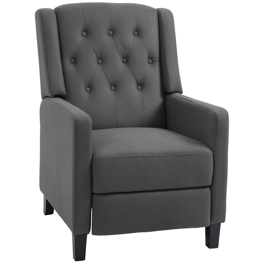 Grey Button-Tufted Microfibre Recliner Armchair, Perfect for Living Room Comfort