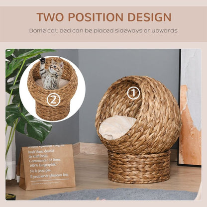 Raised Wicker Cat House with Cylindrical Base, Dimensions 50x42x60cm for Comfort