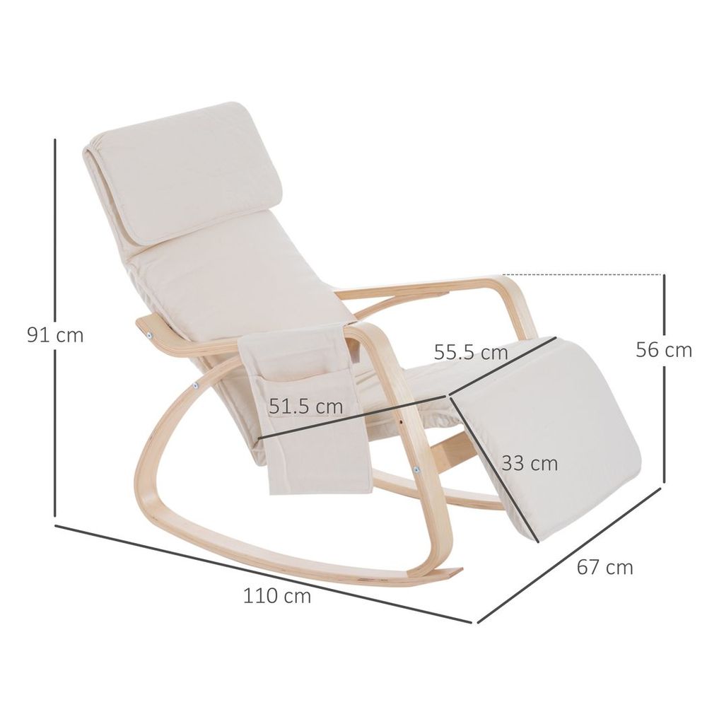 Rocking Recliner Chair with Adjustable Footrest, Cream White Armchair