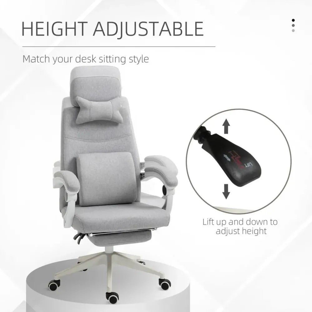 Grey Ergonomic Home Office Chair with 360-Degree Swivel and Adjustable Footrest for Comfort